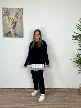 Falsa Camisa Satinada Encaje