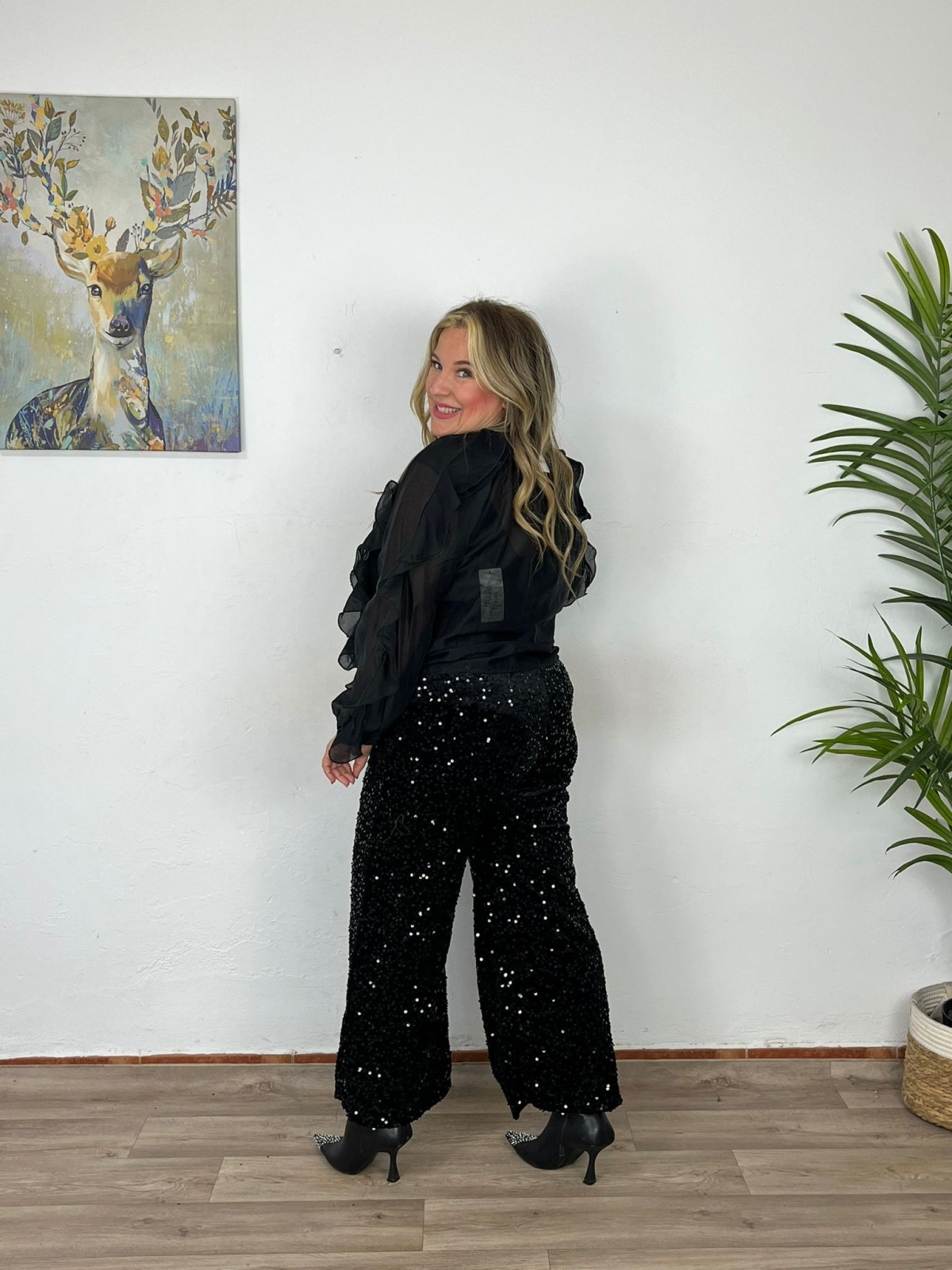 Pantalón Recto Lentejuelas Mediano