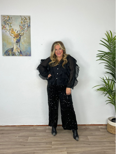 Pantalón Recto Lentejuelas Mediano